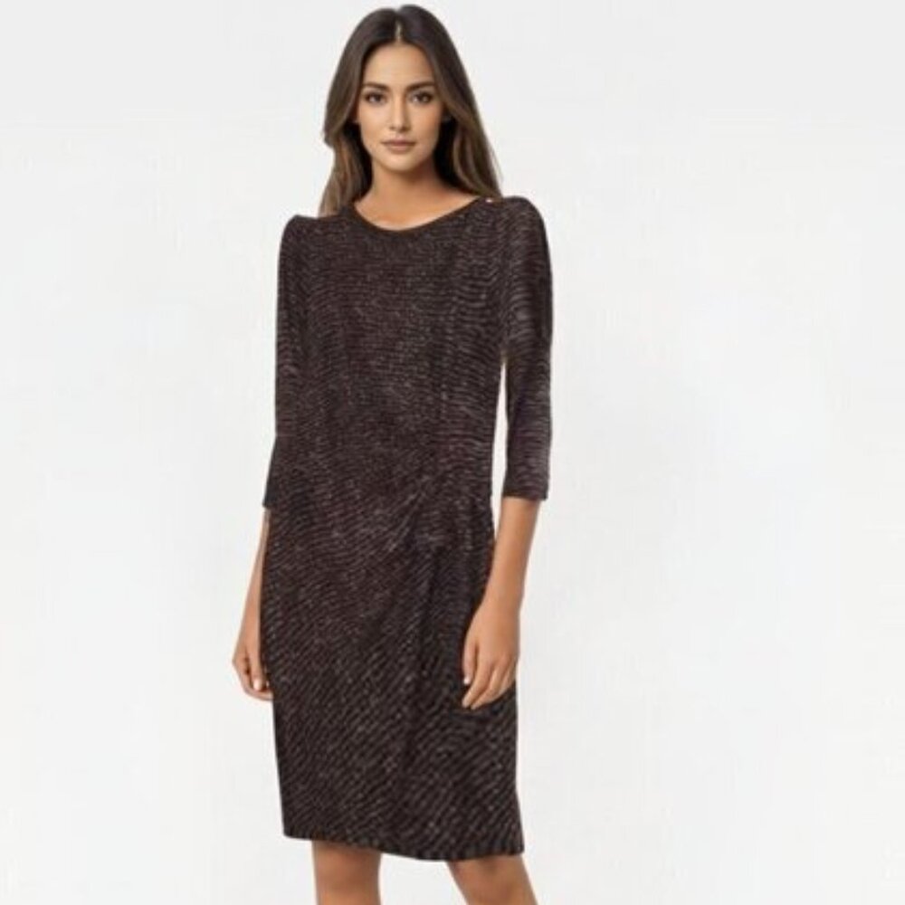 Ann Taylor Black/white Pebble Print 3/4 Sleeve Wrap Midi Dress Size M